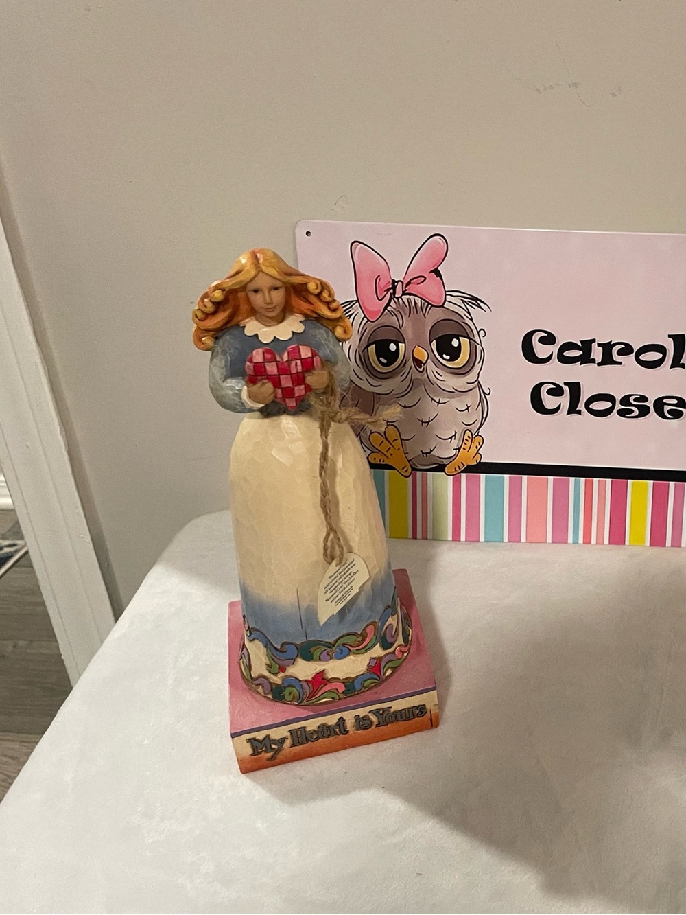 Jim Shore Blue Cream Pink Heart-Holding Angel Figurine